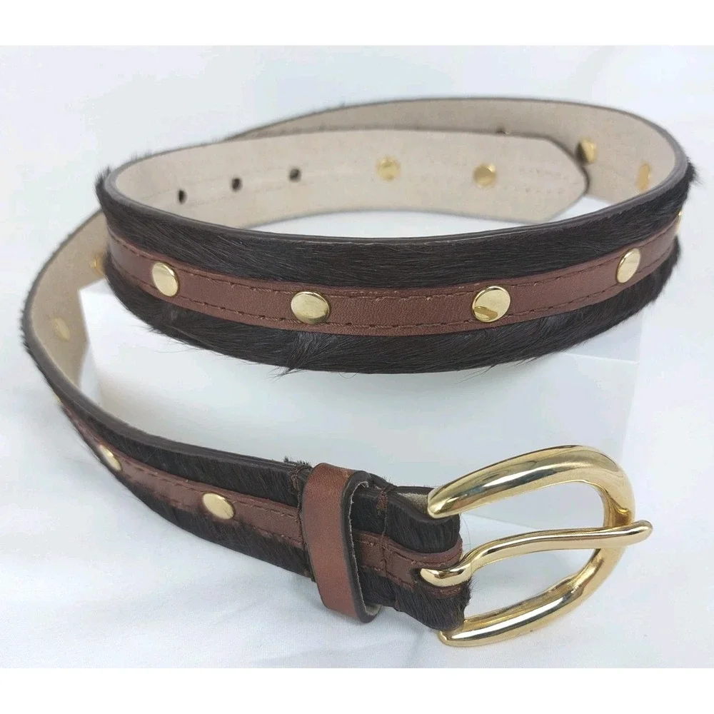 Western Belt Hair On Hyde Leather Belt Brass Studded Brass Buckle SIZE 1.25x36